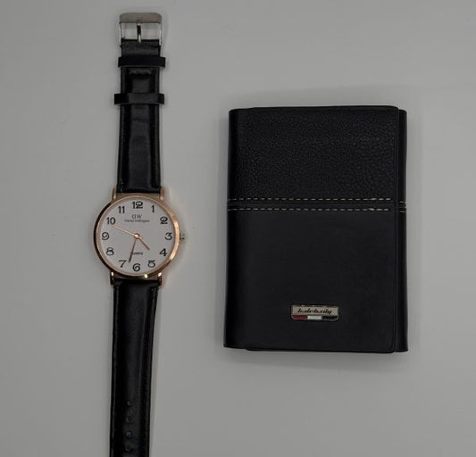 Premium Leather Wallet With Stylish Watch 🎁